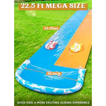 JOYIN 22.5ft Water Slides and 2 Bodyboards, Lawn Water Slide Summer Slip Waterslides Water Toy with Build in Sprinkler for Backyard Outdoor Water Fun for Kids