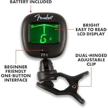 FenderMusical FT-1 Professional Clip-On Chromatic Tuner, Green Display