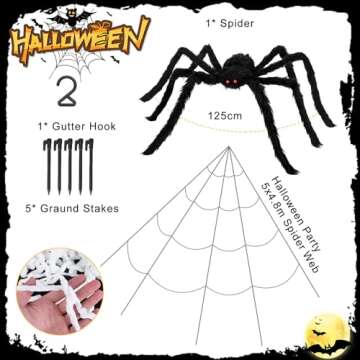 Giant Halloween Spider Web Decorations Set - 200" Web + 59" Spider