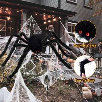 Halloween Spider Web Decorations - 200" Halloween Spider Web + 59" Giant Spider Outdoor Halloween Dcorations, Halloween Party Supplies Home Garden Yard Halloween Indoor Outdoor Haunted Decor