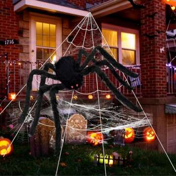 Halloween Spider Web Decorations - 200" Halloween Spider Web + 59" Giant Spider Outdoor Halloween Dcorations, Halloween Party Supplies Home Garden Yard Halloween Indoor Outdoor Haunted Decor