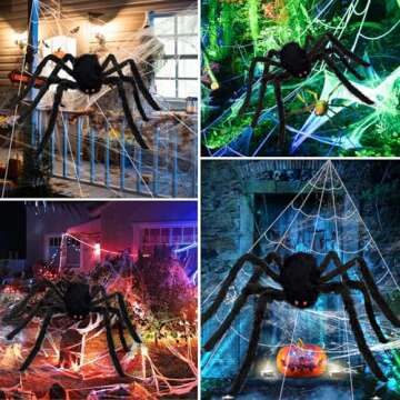 Halloween Spider Web Decorations - 200" Halloween Spider Web + 59" Giant Spider Outdoor Halloween Dcorations, Halloween Party Supplies Home Garden Yard Halloween Indoor Outdoor Haunted Decor