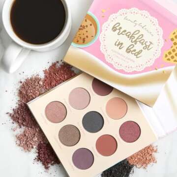 Beauty Bakerie Cosmetics Highly Pigmented Eye Shadow Makeup Palette, Sparkly/Glitter/Shimmer/Metallic/Matte Eyeshadow Look, Vegan, Cruelty-Free, Paraben-Free, 9 Shades, Breakfast in Bed