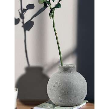 Serene Spaces Living Antique Ashen Ball Cement Vase, Grey Concrete Floral Vase, Home, Office Decor, Table Centerpiece for Vintage Wedding, Anniversary, Birthday, Holiday, 7.5" Diameter & 7" Tall