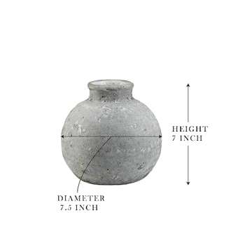 Serene Spaces Living Antique Ashen Ball Cement Vase, Grey Concrete Floral Vase, Home, Office Decor, Table Centerpiece for Vintage Wedding, Anniversary, Birthday, Holiday, 7.5" Diameter & 7" Tall