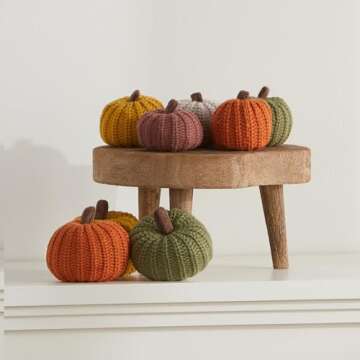 Mini knit pumpkins set of 5, hygge decor, cozy gifts for women, autumn bowl fillers fall farmhouse tier tray decor, decorative pumpkins for friend (Mini Autumn Set)