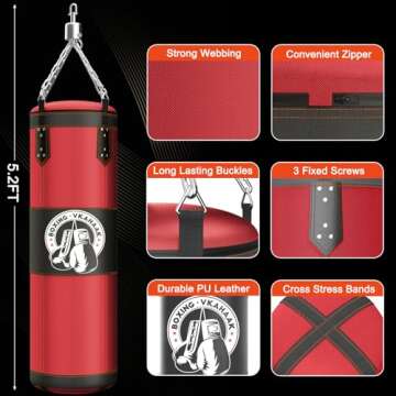 Vkahaak 4ft Punching Bag for Adults, Unfilled Hanging Boxing Bag Set, Heavy Punching Bag with 12OZ Boxing Gloves for MMA Kickboxing Karate Muay Thai Home Gym Training