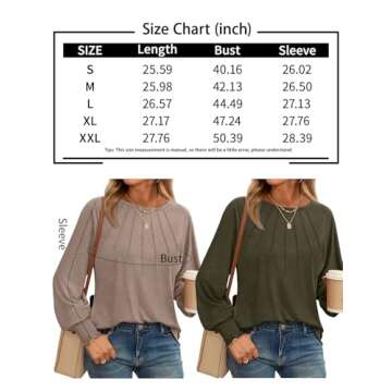 AUTOMET Womens Fall Fashion Long Sleeve Shirts Fall Tops Pleated Shirts Casual Loose Dressy Basic Trendy Clothes 2024 Army Green S