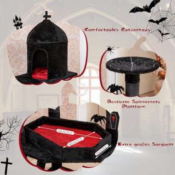 Gothic Cat Tree with Coffin Bed - Stylish & Fun