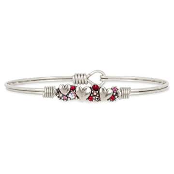 Luca + Danni Heart Medley Bangle Bracelet In Scarlet For Women - Silver Tone Regular Size Made in USA