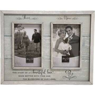 Then & Now Anniversary Photo Frame, Wedding, Engagement, & Vow Renewal Couples Gift, Wooden Picture Frames With Sentimental Quote, 12-Inch x 9.5-Inch, Rustic Woodgrain, by Abbey & CA Gift