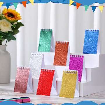 Seajan 24 Pcs Mini Notepads for Kids Party Favors Small Prism Notepads 3.9 x 2.4 Inch Colorful Glitter Flash Memo Pads for Girls And Boys Valentine Birthday Gift Classroom Rewards 20 Pages Each