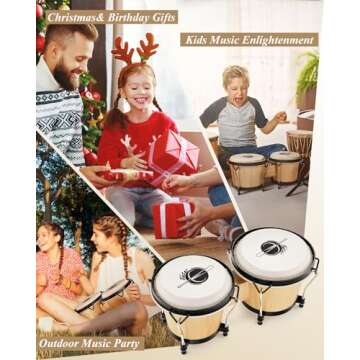 Eastar Bongo Drums 6” and 7” Wood Percussion Instrument Bongos for Kids Adults Beginners Natural Finish, EBO-1