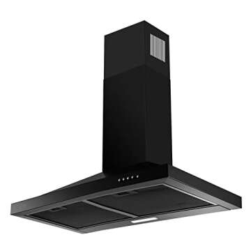 SNDOAS 24 inch Range Hood Black Range Hood, Ductless Range Hood with Energy Saving LED Light,Wall Mount Kitchen Hood,Over Stove Vent,Stainless Steel Chimney-Style Range Hood,Black Vent Hood