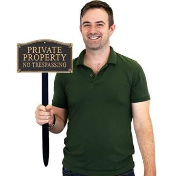 SmartSign Private Property No Trespassing Metal Plaque - GardenBoss Statement Yard Sign 5.75" x 9.5" Solid Heavy Duty Cast Aluminum Plaque with 18" Black Lawn Stake, Made in USA