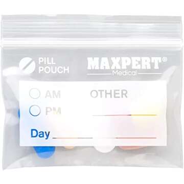 Pill Pouches, Plastic Pill Bags (Pack of 200) – Pocket Travel Pill Baggies – Resealable Zipper Pill Organizer Pouch Bags – 3” x 2” – Daily Medicine Storage Pouches – Clear w/Write on Label