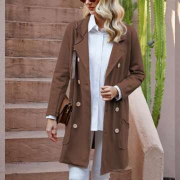 Ainangua Tipperary Trench Coat Women Double Breasted Lapel Long Coat Winter Fall Fashion Fleece Jacket(Brown,L)