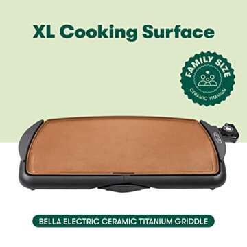 BELLA Electric Ceramic Titanium Griddle – Cook 10 Eggs at Once | Non-Stick & Eco-Friendly