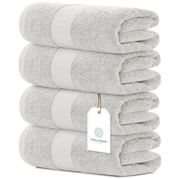 White Classic 2 Silver Bath Mats 22 x 34, 8-Piece Towel Set [2 Bath Towels, 2 Hand Towels, 4 Washcloths] and 4 Bath Towels 27 x 54 | Cotton, Highly Absorbent and Quick Dry for Hotels and Spa