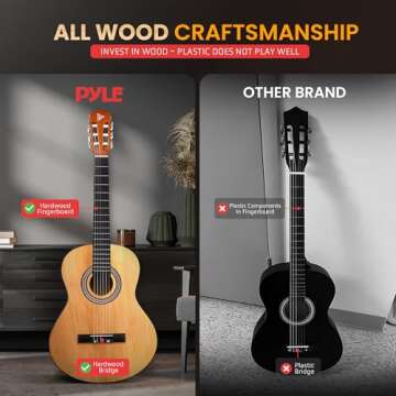 Pyle Beginner Acoustic Guitar Kit, 3/4 Junior Size All Wood Instrument for Kids, Adults, 36" Natural Wood Gloss