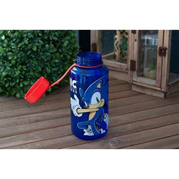 Just Funky Sonic The Hedgehog Plastic Water Bottle - Reusable 32oz Travel Tumbler Drink Holder With Leak/Spill-Proof Lid - Great For School, Sports, Backpack, Lunchbox, Birthday Party Favors - From