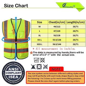 Ekkosafety Reflective Mesh Safety Vest for Men Women with 5 Pockets and Zipper Front High Visibility Mesh Vest Hi Vis Construction Work Vest,Meets ANSI/ISEA Standards(EK175-Yellow-L)