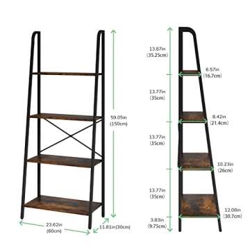 Novilla Bookshelf, 4-Tier Bookcase, Freestanding Storage Ladder Shelves for Home/Office/Living Room/Balcony/Bedroom, Brown