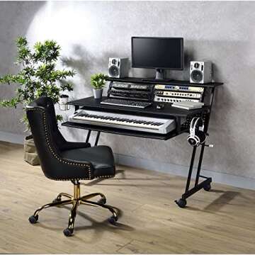 Acme Suitor Wooden Top Music Recording Studio Desk with Keyboard Tray in Black