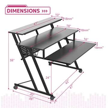 Acme Suitor Wooden Top Music Recording Studio Desk with Keyboard Tray in Black