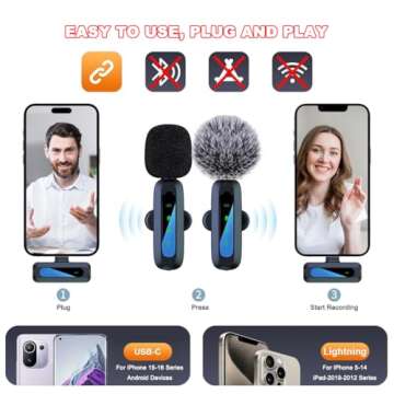 Wireless Lavalier Microphone for iPhone 15-16 - Professional USB Type-C Noise Reduction Mini Wireless Mic for Android Phone and Tablet & PC Tiktok YouTube Video Recording Vlog Interview Live Streaming