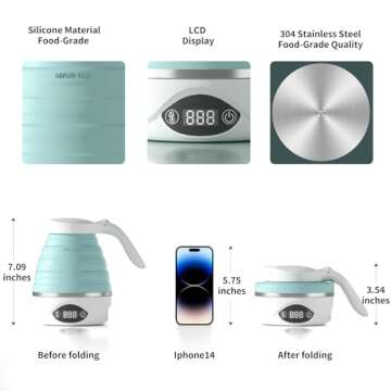 Compact AUCOO Electric Travel Kettle for Tea & Coffee