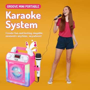 Portable Karaoke Machine for Adults & Kids - Built-In Speaker, Bluetooth, LED Lights, Wired Mic - With Voice Changing Effects