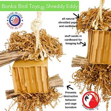 Bonka Bird Toys 3753 Natural Shreddy Eddy Medium to Large Parrot Toy Good Conure African Grey, Conures, Amazons, Small Cockatoos, and similarly Sized pet Birds for Chewy Foraging Fun.