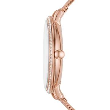 Fossil Women's Jacqueline Quartz Stainless Steel Mesh Three-Hand Watch, Color: Rose Gold Glitz (Model: ES4628)