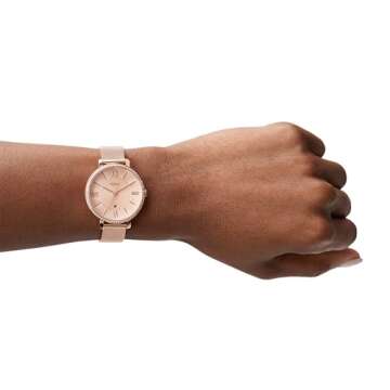 Fossil Women's Jacqueline Quartz Stainless Steel Mesh Three-Hand Watch, Color: Rose Gold Glitz (Model: ES4628)