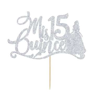 First Holy Communion Mis Quince 15 Cake Topper, Happy 15th Birthday, 15 Year Old Birthday Decorations Silver Glitter