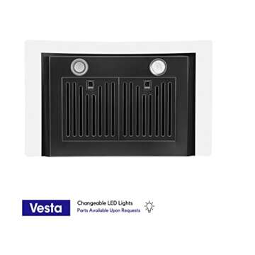 VESTA 800CFM 30'' Stainless Steel Wall Mounted Range Hood 6 Speeds Touch and Gesture Control 6'' Top Round Vent Reusable Baffle Filters LED Lights Round Corners Adjustable Chimney