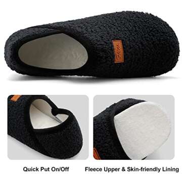 Fires Womens Mens Slippers with Rubber Sole Soft-Lightweight House Slipper Socks Around House Shoes Non Slip Indoor/Outdoor, Black, 8-9 Women/6.5-7.5 Men