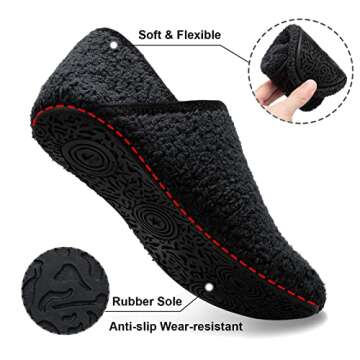 Fires Womens Mens Slippers with Rubber Sole Soft-Lightweight House Slipper Socks Around House Shoes Non Slip Indoor/Outdoor, Black, 8-9 Women/6.5-7.5 Men