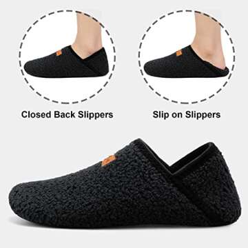 Fires Womens Mens Slippers with Rubber Sole Soft-Lightweight House Slipper Socks Around House Shoes Non Slip Indoor/Outdoor, Black, 8-9 Women/6.5-7.5 Men