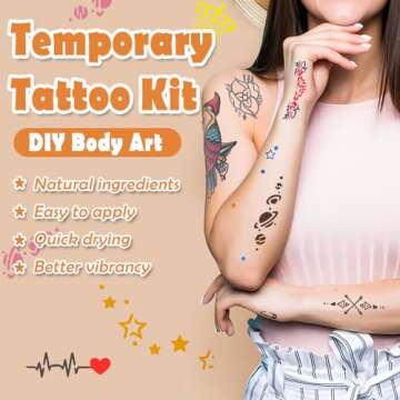 ANTIKE Temporary Tattoo Kit,10 Bottles Temporary Tattoo Ink 0.5oz with 84Pcs Tattoo Stencils,DIY Fake Tattoo for Women Men Kids Body Art Painting ZYH2312333KIT