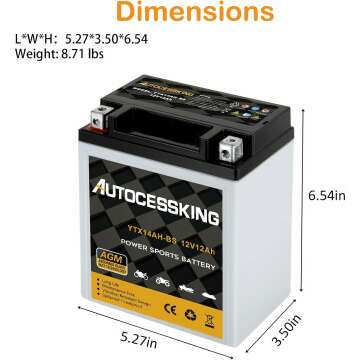 YTX14AH-BS 12V 12Ah Powersport Battery for Motorcycles