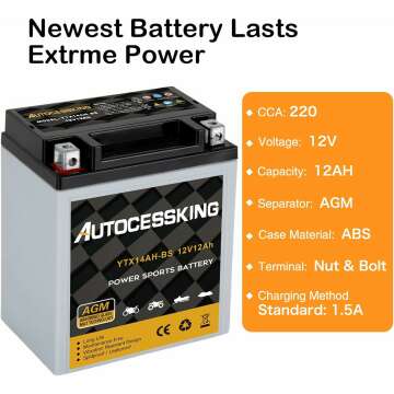 YTX14AH-BS 12V 12Ah Powersport Battery for Motorcycles