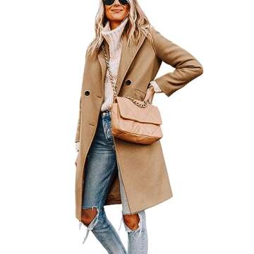 Stylish Tanming Women's Khaki Mid Long Wool Blend Trench Coat