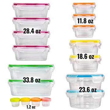 fullstar 34 PCS Plastic Food Storage Containers with Lids (17 Containers & 17 Lids), Leakproof BPA-Free Containers for Kitchen Organization, Meal Prep, Reusable Lunch Container -(Pack of 34)