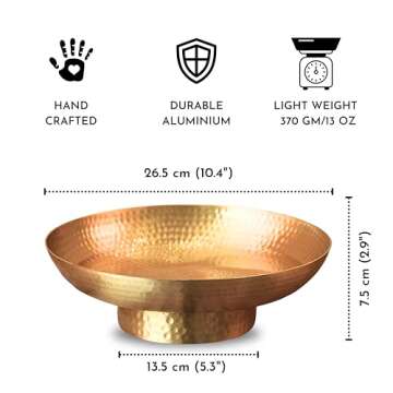 BEHOMA Hammered Decorative Bowl For Home Decor | Aluminium Round Urli For Living Room Dining Ofice Centertable, Diwali, Festival | Golden Colour 1 Pc (Dia 26.5Cm) (Only Urly Included) - 1000 Ml