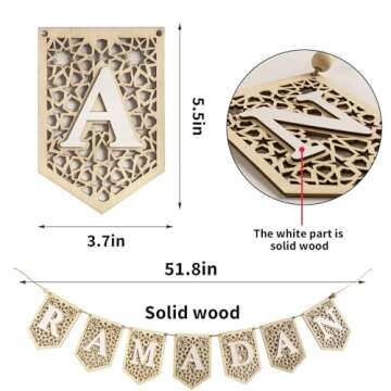 flangairy Ramadan Banner Decorations for Home 2025 White Eid Mubarak Wooden Sign Ramadan Kareem Wood Garland Islamic Muslim Mosque Door Fireplace Decor Ramadan Gifts