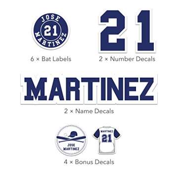 Custom Baseball Helmet Sticker Set - Includes Personalized Decals for Baseball Bats, Softball Bats, Sports Helmets, Bat Knobs and More - Individual (1 Player)