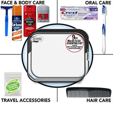 Convenience Kits International Men's Deluxe, 9-Piece Kit with Travel Size TSA Compliant Essentials , Featuring: Old Spice Products in Reuseable Toiletry Bag