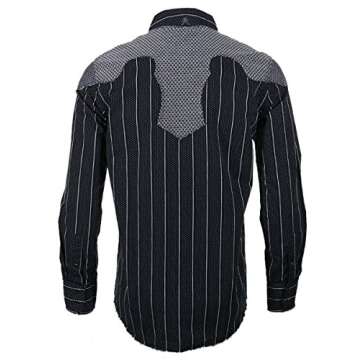 Rock Roll n Soul Men's Western-Inspired County Bars Striped Long Sleeve Button-Up Shirt, Black, 379B, L